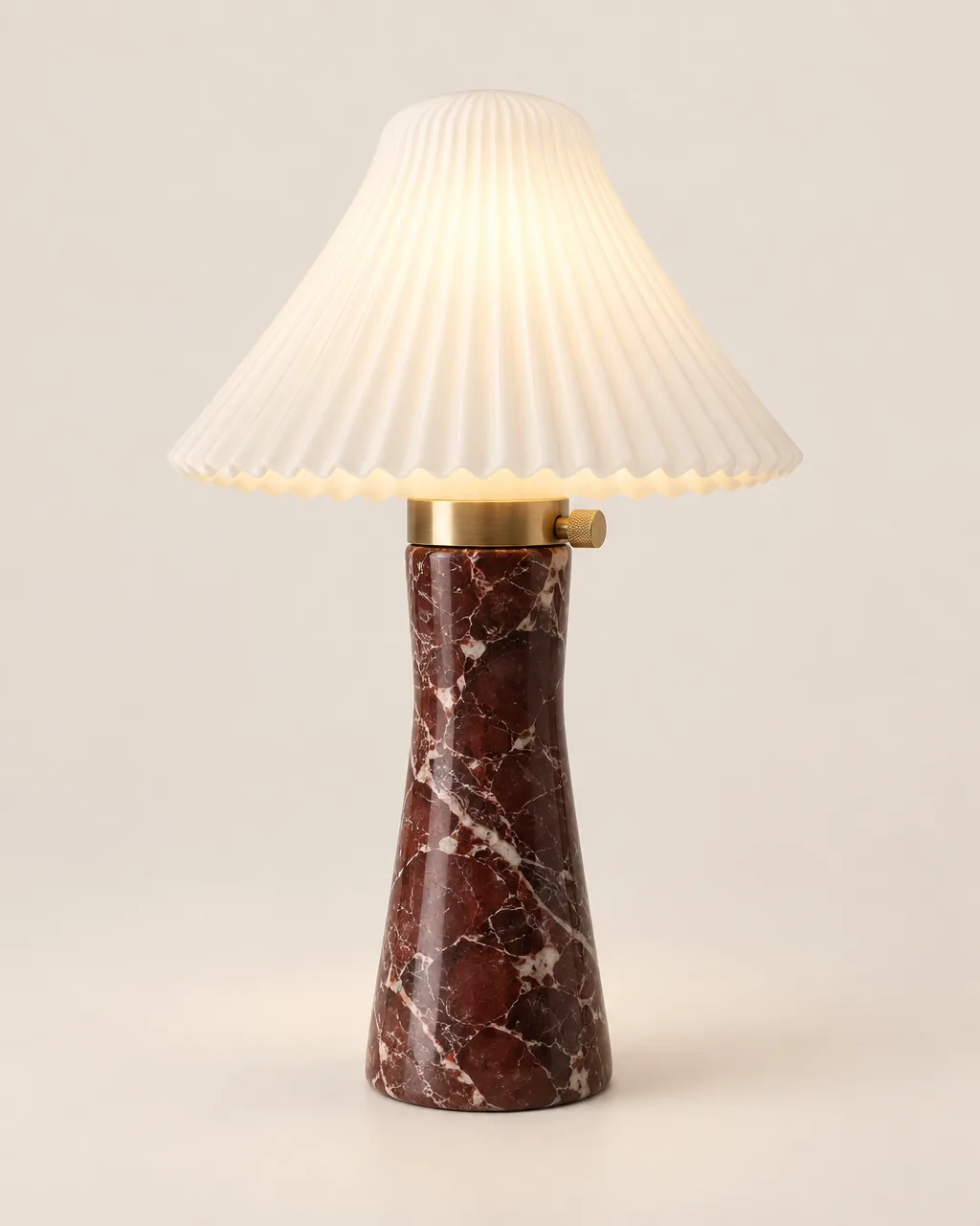 SHAN lamp in Ember: Deep red with cream veins